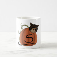 Black Cat Pumpkin Letter S Halloween
