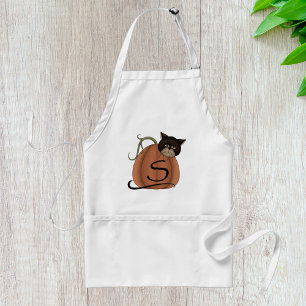 Black Cat Pumpkin Letter S Halloween Standard Apron