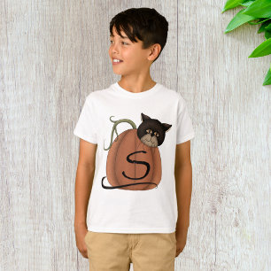 Black Cat Pumpkin Letter S Halloween T-Shirt