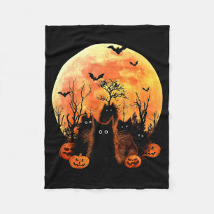 Black Cat Pumpkin Moon Halloween Costume Cat Lover Fleece Blanket