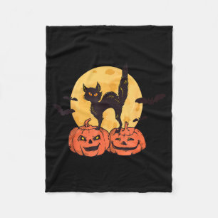 Black Cat Pumpkin Moon Halloween Costume Cat Lover Fleece Blanket