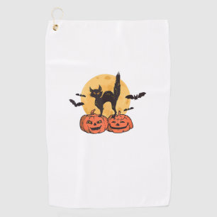 Black Cat Pumpkin Moon Halloween Costume Cat Lover Golf Towel