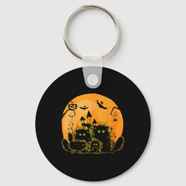 Black Cat Pumpkin Moon Halloween Costume Cat Lover Keychain (Front)