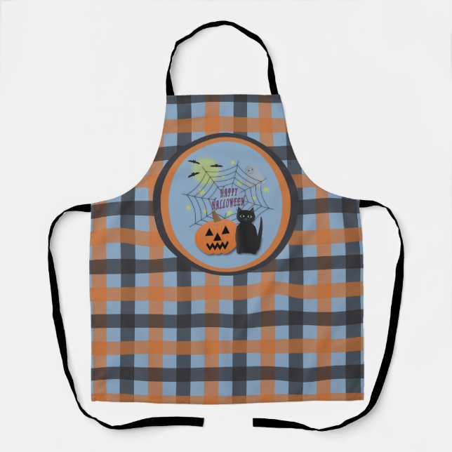 Black Cat & Pumpkin Not Scary Halloween Apron (Front)