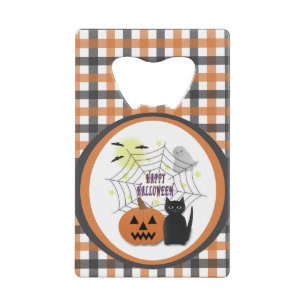 Black Cat & Pumpkin Not Scary Halloween Credit Card Bottle Opener