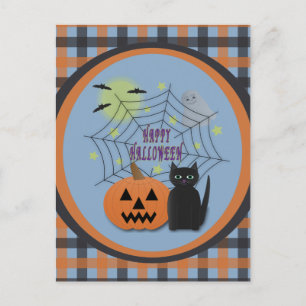 Black Cat & Pumpkin Not Scary Halloween Postcard