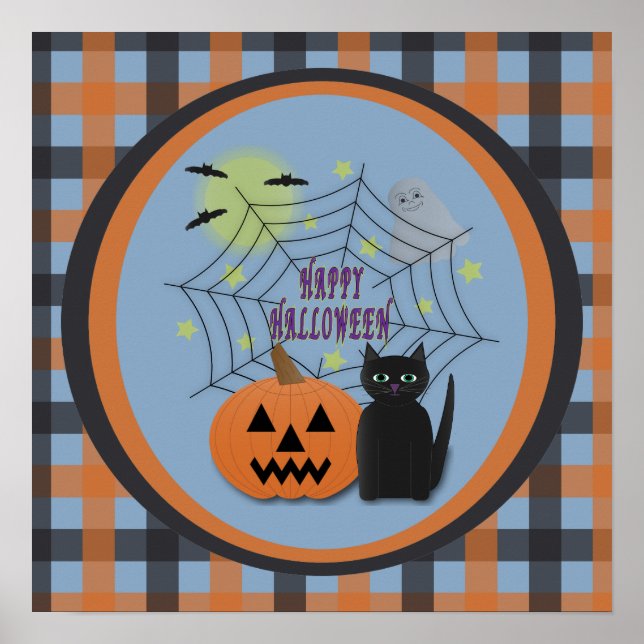Black Cat & Pumpkin Not Scary Halloween Poster (Front)