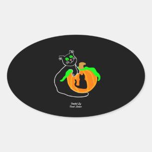 Black Cat Pumpkin Oval Sticker