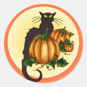 BLACK CAT PUMPKIN PATCH by SHARON SHARPE Classic Round Sticker