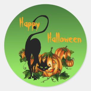 BLACK CAT PUMPKIN PATCH by SHARON SHARPE Classic Round Sticker