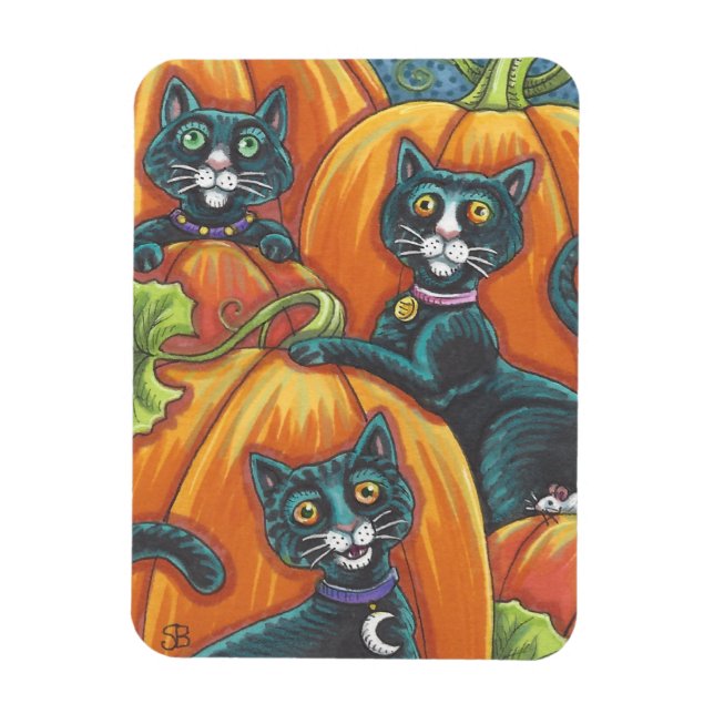 Black Cat Pumpkin Patch Halloween Magnet Holiday (Vertical)