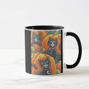 Black Cat Pumpkin Patch Halloween MUG