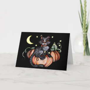 Black Cat Pumpkin Patch Moon                       Card