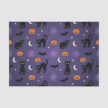 Black Cat Pumpkin Purple Halloween Tissue Paper