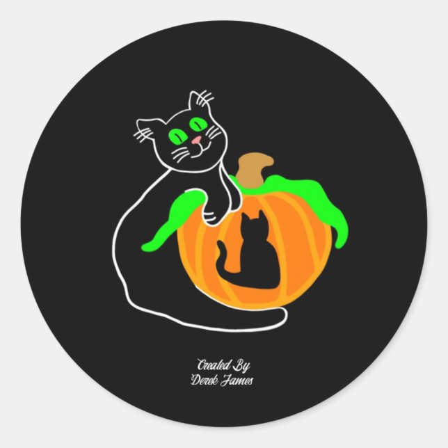 Black Cat Pumpkin Round Sticker (Front)