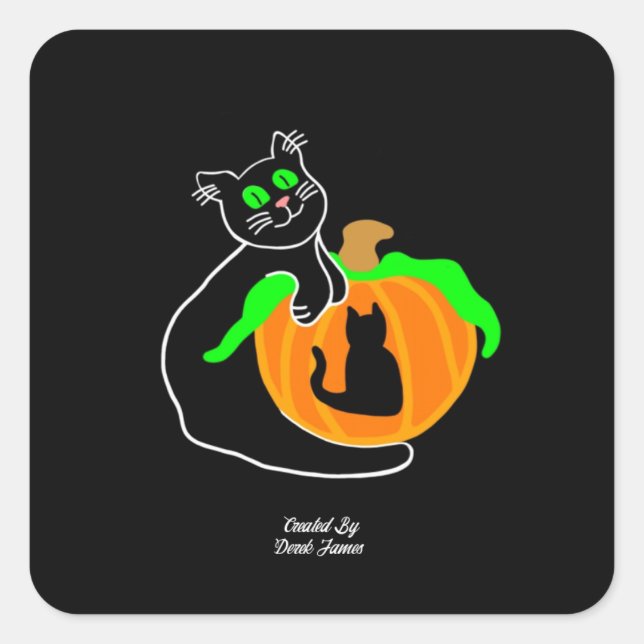 Black Cat Pumpkin Square Sticker (Front)