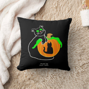 Black Cat Pumpkin Square Throw Pillow
