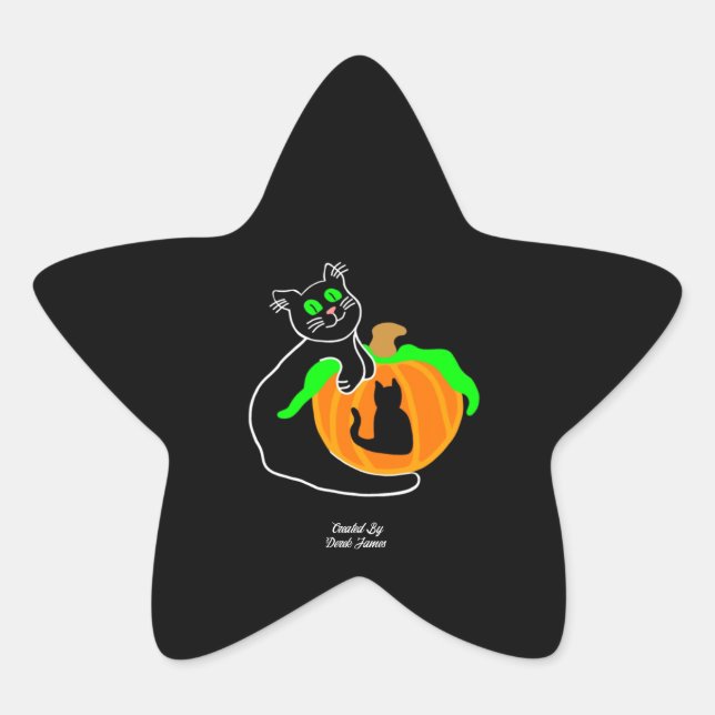Black Cat Pumpkin Star Sticker (Front)