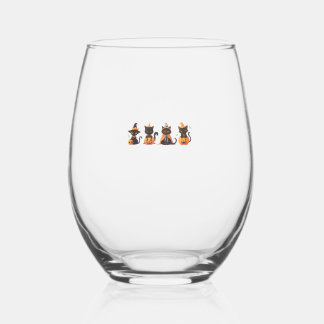 Black Cat Pumpkin  Stemless Wine Glass