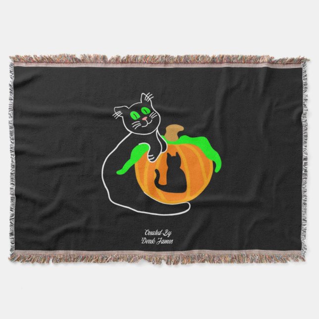 Black Cat Pumpkin Throw Blanket (Front)