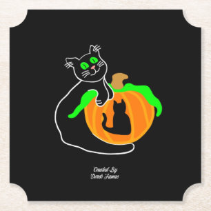Black Cat Pumpkin Ticket Paper Coaster