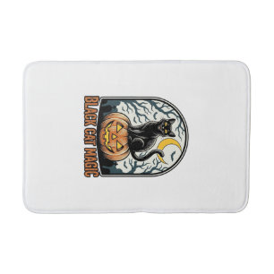 Black Cat Pumpkin Vintage Halloween Engraving_1 Bath Mat