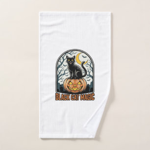 Black Cat Pumpkin Vintage Halloween Engraving_1 Hand Towel