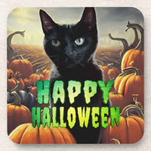 Black Cat & Pumpkins Coaster