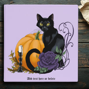 Black Cat Purple Rose Pumpkin Autumn Binder