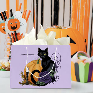Black Cat Purple Rose Pumpkin Autumn Large Gift Bag