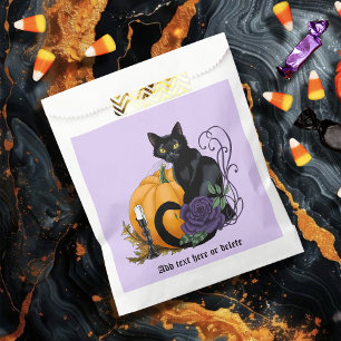 Black Cat Purple Rose Pumpkin Halloween Favour Bag