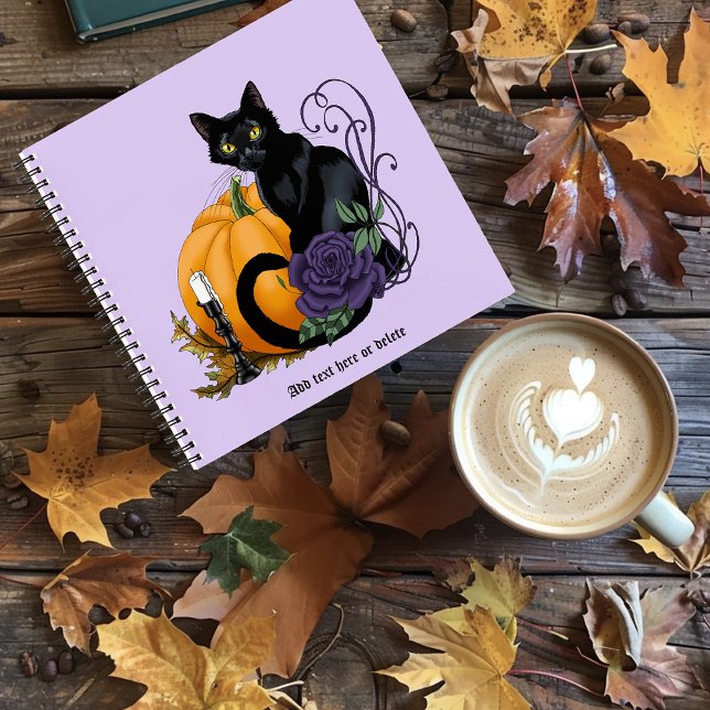 Black Cat Purple Rose Pumpkin Pumpkin Notebook (Creator Uploaded)