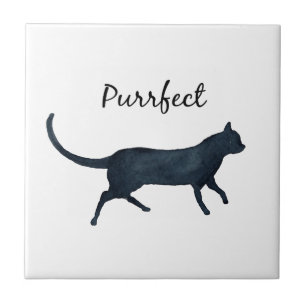 Black cat "purrfect" tile