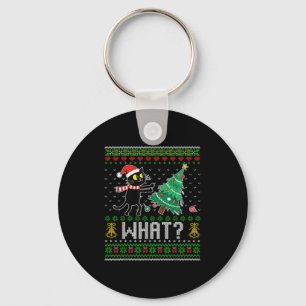 Black Cat Pushing Christmas Tree Cat What Funny Ug Keychain