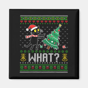 Black Cat Pushing Christmas Tree Cat What Funny Ug Magnet