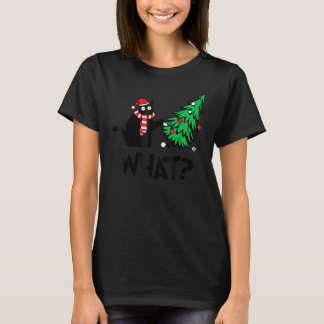 Black Cat  Pushing Christmas Tree Over Cat What 2 T-Shirt