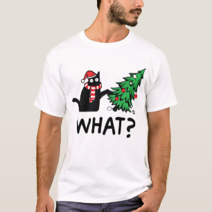 Black Cat Pushing Christmas Tree Over Cat What T-Shirt