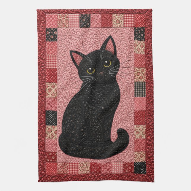Black Cat Quilt  Kitchen Towel (Vertical)