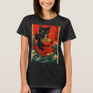 Black Cat Ramen Japanese Graphic Tees For Men Wome