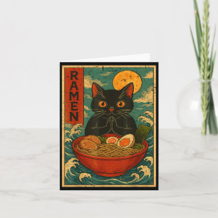 Black Cat Ramen Japanese Graphic Tees For Men Wome Card