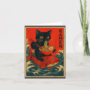Black Cat Ramen Japanese Graphic Tees For Men Wome Card