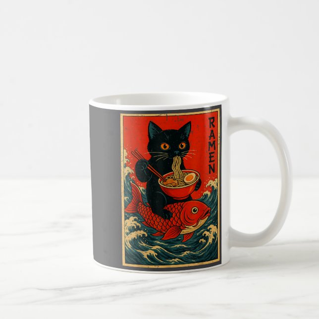 Black Cat Ramen Japanese Graphic Tees For Men Wome Coffee Mug (Right)