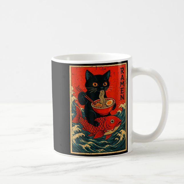 Black Cat Ramen Japanese Graphic Tees For Men Wome Coffee Mug (Right)