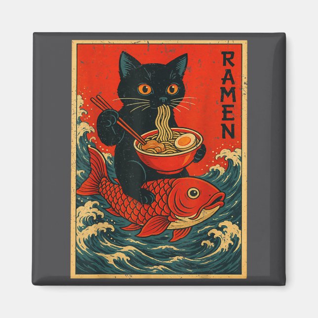 Black Cat Ramen Japanese Graphic Tees For Men Wome Magnet (Front)