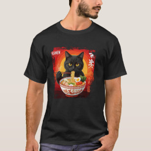 Black Cat Ramen Lover Funny Japanese Food Art T-Shirt