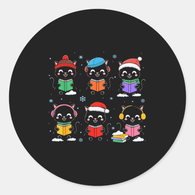 Black Cat Reading Book Christmas For Bookworm Cat  Classic Round Sticker (Front)