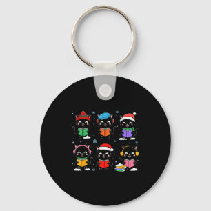 Black Cat Reading Book Christmas For Bookworm Cat  Keychain