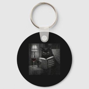 Black Cat Reading Book Funny Retro Cat Photo Humou Keychain