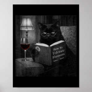 Black Cat Reading Book Funny Retro Cat Photo Humou Poster