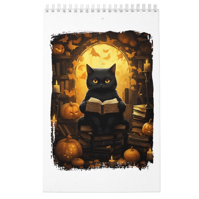 Black Cat Reading Books Pumpkin Autumn Teachers Ha Calendar (Cover)